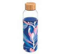 Quokka FLOW MIDNIGHT LEAVES | BOUTEILLE RONDE EN VERRE AVEC GAINE EN SILICONE 660 ML