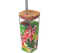 Quokka, Gobelet en verre 540ml avec paille Motif fleur Jungle, Coloré