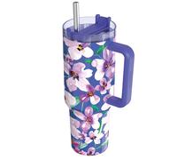 Quokka Gobelet Isotherme 1200 ml avec Paille à Motif Floral Violet