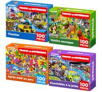 QUOKKA Grand Puzzle 100 Pièces Enfant 4 5 6 Ans - Lot de 4 Puzzle Animaux Enfant 6 7 8 Ans - Jouet avec d'Afrique Park Animaux et Oiseaux - Jeux Éducatif Cadeau pour Garçons et Filles