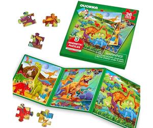 QUOKKA Jeu Magnétique Enfant 2 3 4 Ans - 36 Pièces Puzzle Magnétique Enfant - Jeux Voyage pour 5 6 Ans - Jouets pour l'Avion avec Jurassique - Cadeau Educatif pour Garçons et Filles