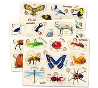QUOKKA Jouet Puzzle Enfant 1 2 3 4 Ans - 3 Jeux Montessori en Bois pour Enfant de 2 à 4 Ans - Puzzle en Bois avec des Animaux Réalistes - Bebe Cadeau Educatif pour Garcon et Fille de 1 à 3 Ans