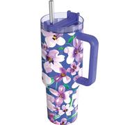 Quokka, mug isotherme 1200ml avec paille motif fleuri, violet