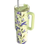 Quokka, mug isotherme 1200ml avec paille motif fleurs matcha, vert