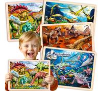 QUOKKA Puzzle Bois Enfant 3 4 5 Ans - 4x36 Pièces Puzzle Animaux Réaliste Montessori - Jeux Bois Éducatif avec Dinosaures - Cadeau pour Garçons et Filles 6 7 8 Ans