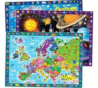 QUOKKA Puzzle Enfant 4 5 6 Ans - 3x100 Pièces Puzzle Carte du Monde pour Garçons et Filles 7 8 Ans - Jeux Éducatif Espace Europe et Carte du Monde - Cadeau Jouet pour Enfant de 6 à 10