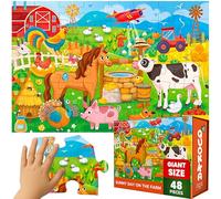 QUOKKA Puzzle Géant pour Enfants de 3 à 5 Ans - 48 Pièces Puzzles Ferme Extra-épais de 60x90 cm de 3 à 5 Ans I Activité Educative pour Garçons et Filles I Boîte Premium avec Poignée Robuste