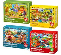 QUOKKA Puzzle pour Enfants de 3 4 5 Ans - Puzzle de 4x100 pièces pour Garçons et Filles de 5 6 Ans - Rechercher et Trouver Puzzle avec des Animaux et des Voitures- Cadeau Jouet pour Enfant 6 7 8 Ans