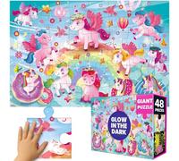 QUOKKA Puzzles De Sol pour Enfants De 3 À 4 Ans - 48 Grandes Pièces - Puzzle Phosphorescent pour Enfants De 4 À 5 Ans - Scène Féérique De Licorne - Jeu Éducatif Et Amusant avec Coffret Cadeau