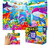 QUOKKA Puzzles De Sol pour Enfants De 3 À 4 Ans - 48 Grandes Pièces - Puzzle Phosphorescent - Scène D'Aventure sous-Marine - Jeu Éducatif Et Amusant avec Coffret Cadeau