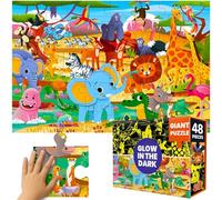 QUOKKA Puzzles De Sol pour Enfants De 3 À 4 Ans - 48 Grandes Pièces - Puzzle Phosphorescent - Scène De Safari Africain - Jeu Éducatif Et Amusant avec Coffret Cadeau