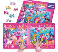 QUOKKA Puzzles Magnétiques pour Tout-Petits 3-5 Ans - Search & Find 2 Pack, 60 Pièces Chacun - Plateau De Voyage avec Objets Cachés, Scènes Sirènes Et Licornes - Puzzle Éducatif Cadeau 3 Ans