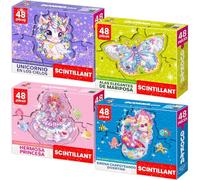 QUOKKA Puzzles Scintillants pour Enfants de 4 à 6 Ans - Puzzles de 48 Pièces en Forme de Princesse - Sirène - Papillon et Licorne - Cadeau Unique pour Enfants d'âge Préscolaire et Enfants
