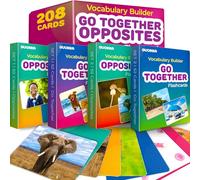 QUOKKA Superset of 4 Learning Flash Cards 4x52-208 Cards - Go Together&Opposites - Vocabulary Builder - Words&Sentences