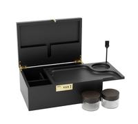 Quoriva Boîte de rangement en bois verrouillable de qualité supérieure avec serrure, bocaux en verre, plateau amovible et tous les accessoires - Grande boîte à rouler en bois pour organiser des