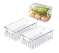 Quorlis Lot de 6 organiseurs de réfrigérateur empilables avec poignées, 3 tailles de tiroirs de réfrigérateur en plastique transparent pour garde-manger, congélateur, armoire, salle de bain, cuisine