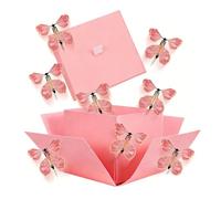 Quorumsg Boite Cadeau Papillons, 14.2 x 14.2 x 12.4cm Boite Surprise Papillon Explosion, Boîte à Explosion avec 8 Papillons Volants, pour Noël, Jubilé, Saint-Valentin, Cadeau de Mariage(Rose)