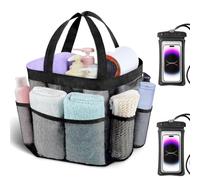 Quorumsg Panier de Douche Portable en, Sac de Douche Portable Avec Poignée, Sac de Plage en Maille avec 8 Poches, Sacs de douches Doté de Pochettes Étanches pour Dortoirs Gym Natation Plage