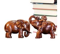 Quorvex Sculpture d'Éléphant en Bois - Statuette Animale Sculptée à la Main | Paire Sculptée Main Art Rustique pour Salon Chambre Étagère Bureau Table