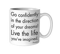 Quotable Mug en céramique blanche, 400 ml, Go Confidently in The Direction of Your Dreams, Henry David Thoreau, passe au micro-ondes et au lave-vaisselle