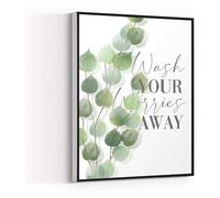 Quote Poster Wash Your Worries Away Inhale Exhale Bathroom Leaf Prints Artwork Painting for Modern Living Room Office Decor(Unframed,08x12inch(20x30cm))