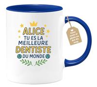 quotedazur Café-Croissant - Mug Alice, La Meilleure Dentiste Du Monde, Cadeau Tasse Unique Et Spécial - Bleu/céramique