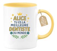 quotedazur Café-Croissant - Mug Alice, La Meilleure Dentiste Du Monde, Cadeau Tasse Unique Et Spécial - Jaune/céramique