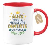 quotedazur Café-Croissant - Mug Alice, La Meilleure Dentiste Du Monde, Cadeau Tasse Unique Et Spécial - Rouge/céramique
