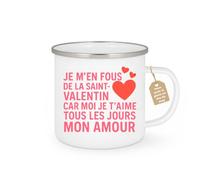 quotedazur Café-Croissant - Mug Amour - Tasse Romantique Idée Message Je M'en Fous De La Saint-valentin Homme Femme - Cadeau Original Pour Couple Amoureux Petit Ami Copain Copine Mari - Blanc/emaill
