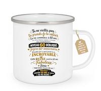 quotedazur Café-Croissant - Mug Anniversaire 60 Ans Femme - Blanc/Emaille | Mug Anniversaire 60 Ans Femme - Humour et Sagesse, cadeau parfait
