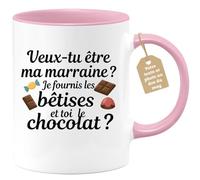 quotedazur Café-Croissant - Mug Annonce Grossesse Veux-Tu Être Ma Marraine - Cadeau Demande Future Marraine 2026 Amie Original Bébé - Tasse Rose/Céramique
