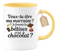 quotedazur Café-Croissant - Mug Annonce Grossesse Veux-Tu Être Ma Marraine - Cadeau Demande Future Marraine 2026 Amie Original Bébé - Tasse Jaune/Céramique