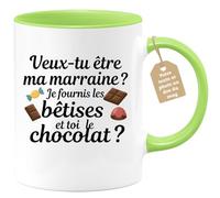 quotedazur Café-Croissant - Mug Annonce Grossesse Veux-Tu Être Ma Marraine - Cadeau Demande Future Marraine 2026 Amie Original Bébé - Tasse Vert/Céramique