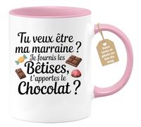 quotedazur Café-Croissant - Mug Annonce Grossesse Veux-Tu Être Ma Marraine - Cadeau Demande Marraine Amie Original Bébé - Tasse Rose/Céramique