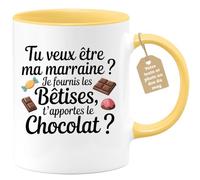quotedazur Café-Croissant - Mug Annonce Grossesse Veux-Tu Être Ma Marraine - Cadeau Demande Marraine Amie Original Bébé - Tasse Jaune/Céramique