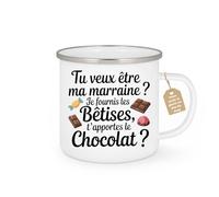 quotedazur Café-Croissant - Mug Annonce Grossesse Veux-Tu Être Ma Marraine - Cadeau Demande Marraine Amie Original Bébé - Tasse Blanc/Emaillé