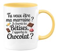 quotedazur Café-Croissant - Mug Annonce Veux-Tu Être Ma Marraine - Cadeau Demande Marraine - Tasse Jaune/Céramique