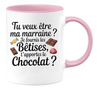 quotedazur Café-Croissant - Mug Annonce Veux-Tu Être Ma Marraine - Cadeau Demande Marraine - Tasse Rose/Céramique