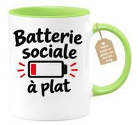quotedazur Café-Croissant - Mug Batterie Sociale À Plat - Vert/Céramique | Parfait pour faire savoir que votre batterie sociale est à zéro.