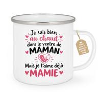 quotedazur Café-Croissant - Mug Bien Au Chaud Pour Mamie - Blanc/Emaille | Idéal Cadeau Grossesse Pour Mamie, Mug Douceur