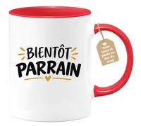 quotedazur Café-Croissant - Mug Bientôt Parrain - Rouge/Céramique | Mug pour annoncer une future paternité