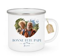 quotedazur Café-Croissant - Mug Bonne Fête Papi Bisous - Blanc/Emaille | Célébrez la fête des grands-pères avec amour