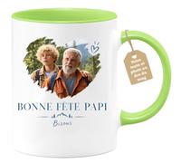 quotedazur Café-Croissant - Mug Bonne Fête Papi Bisous - Vert/Céramique | Célébrez la fête des grands-pères avec amour