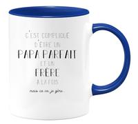 quotedazur Café-Croissant - Mug C'est Compliqué D'Être Un Papa Parfait Et Un Frère Mais Ça Va Je Gère - Cadeau Pour Anniversaire, Noël, Fête Des Pères Futur Annonce Naissance - Bleu/Céramique