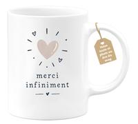 quotedazur Café-Croissant - Mug Coeur Merci Infiniment - Blanc/Céramique | Design Coeur Avec Message Merci Infiniment