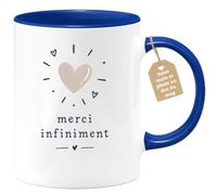 quotedazur Café-Croissant - Mug Coeur Merci Infiniment - Bleu/Céramique | Design Coeur Avec Message Merci Infiniment