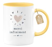 quotedazur Café-Croissant - Mug Coeur Merci Infiniment - Jaune/Céramique | Design Coeur Avec Message Merci Infiniment