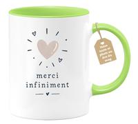 quotedazur Café-Croissant - Mug Coeur Merci Infiniment - Vert/Céramique | Design Coeur Avec Message Merci Infiniment