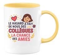 quotedazur Café-Croissant - Mug Collègue Femme - Le Hasard A Fait De Nous Des Collègues La Chance Des Amies - Cadeau Départ - Jaune/céramique