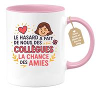 quotedazur Café-Croissant - Mug Collègue Femme - Le Hasard A Fait De Nous Des Collègues La Chance Des Amies - Cadeau Départ - Rose/céramique